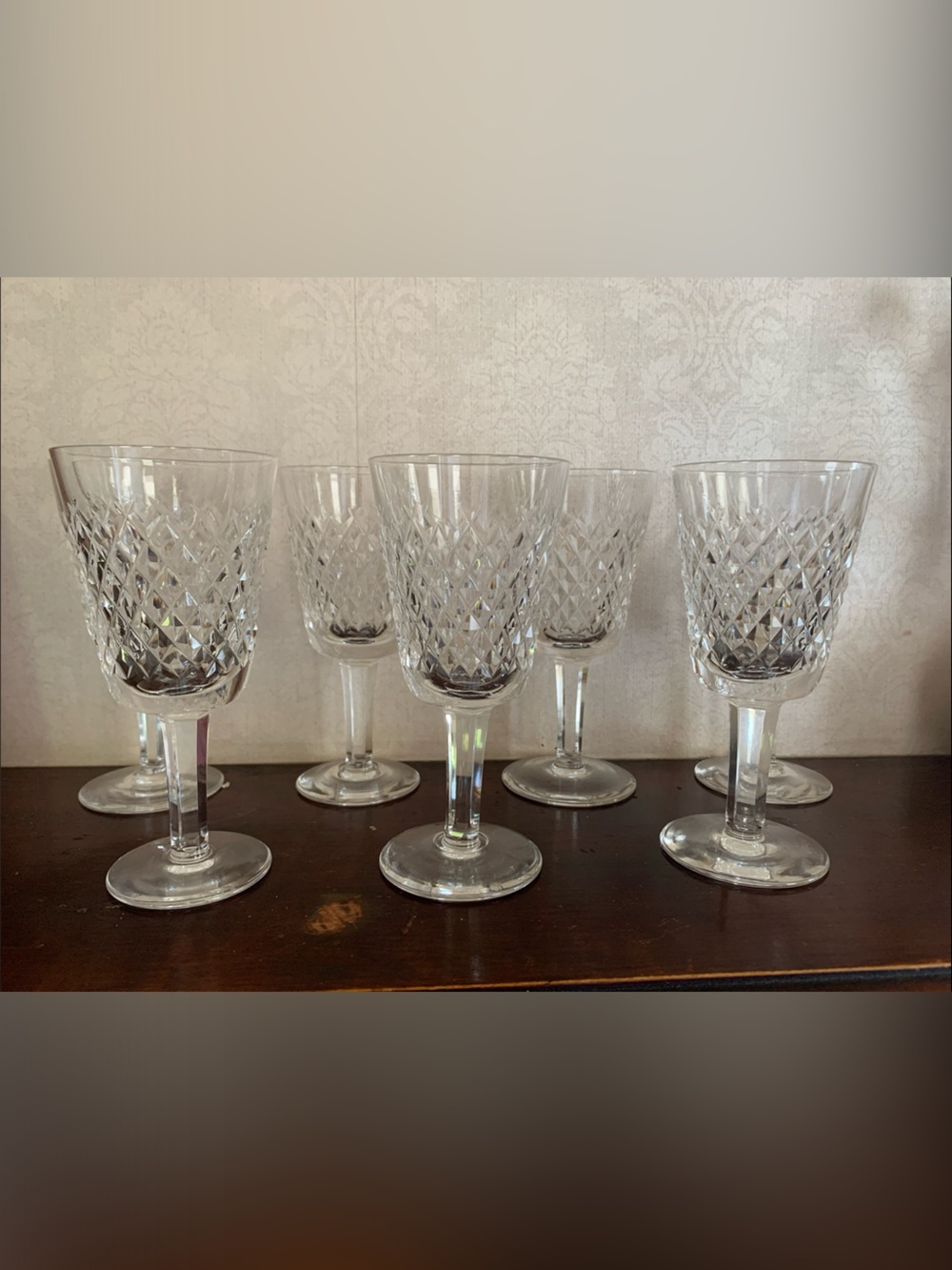 Vintage Waterford Crystal Alana Diamond-Cut White Wine Goblets - Set of 7